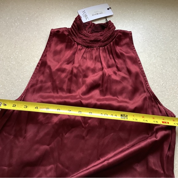 York Street Dress Size Small Wine Red High Neck Asymmetrical Hem Sleeveless - Picture 7 of 14